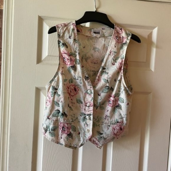 Leslie Fay Sport vintage tan, pink, aqua floral vest, Medium - Picture 1 of 2